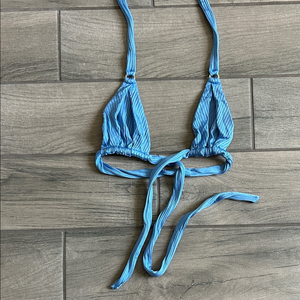 Monday Swimwear Ribbed Triangle Bikini Top in Light Blue